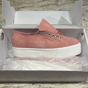 Brand New suede blush pink SUPERGA platform sneakers